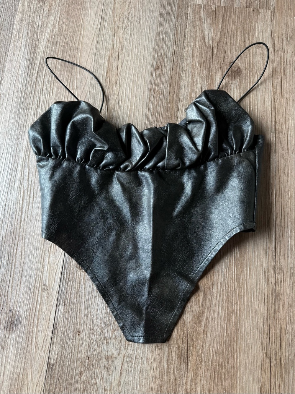 PRETTYLITTLETHING Black Leather Crop Top